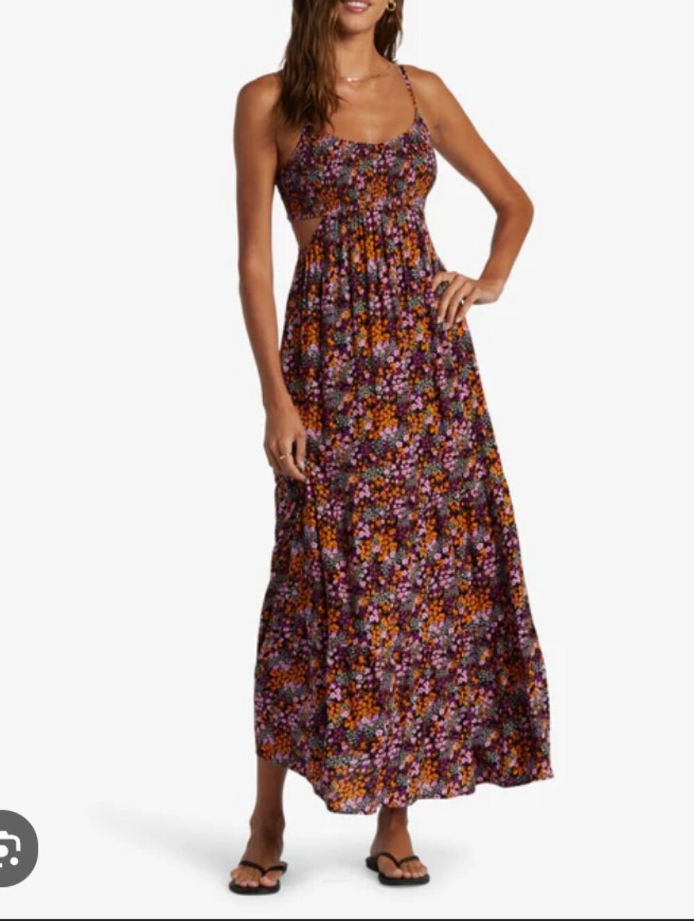 Floral Smocked Lightweight Multi Color Midi Size XL Dress